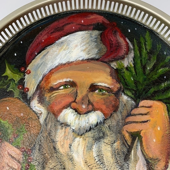 Christmas Serving Tray Vintage Painted Santa Claus Hand Painted Holiday … - Picture 4 of 8